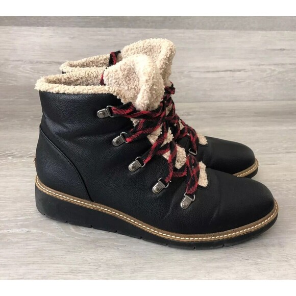 Dr. Scholl's Shoes - Dr. Scholl's So Cozy Women 10M Black Leather Lace Up Faux Shearling Ankle Bootie